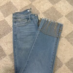 Forever 21 Light Blue Ankle Jeans with Fringe Chain Trim